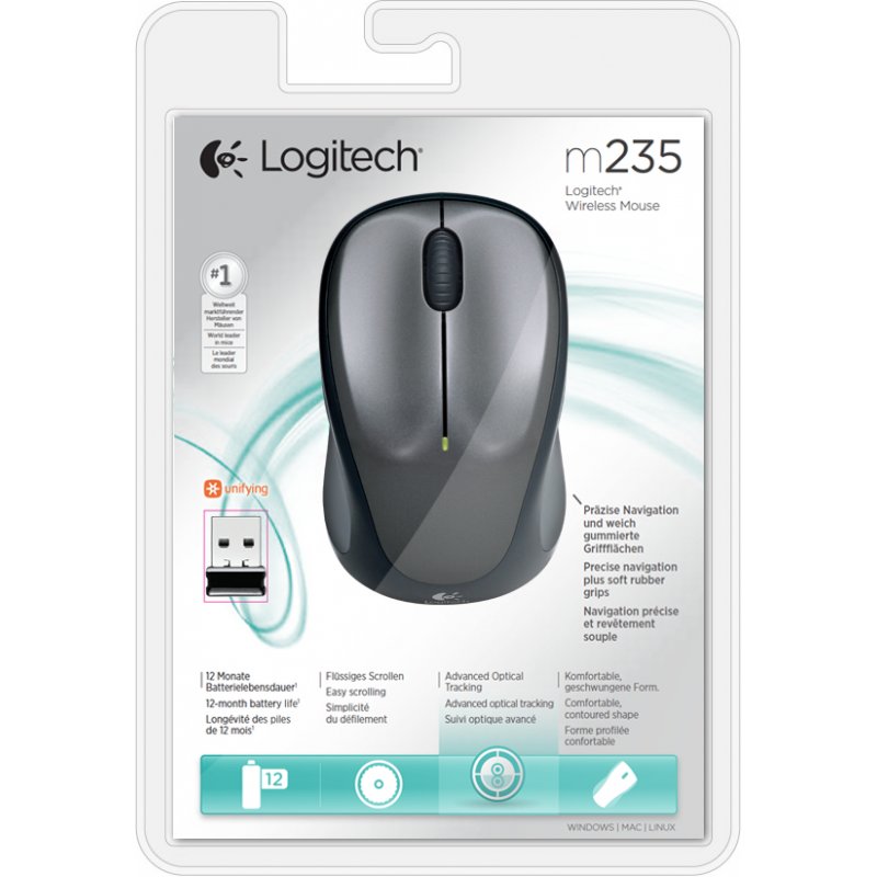Logitech M235 - Maus - 2.4 GHz - Grau