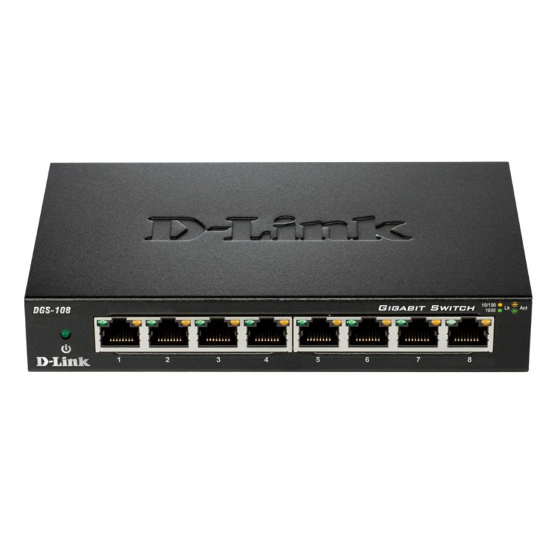 D-Link DGS-108 network switch Unmanaged L2 Gigabit Ethernet (10/100/1000) Black