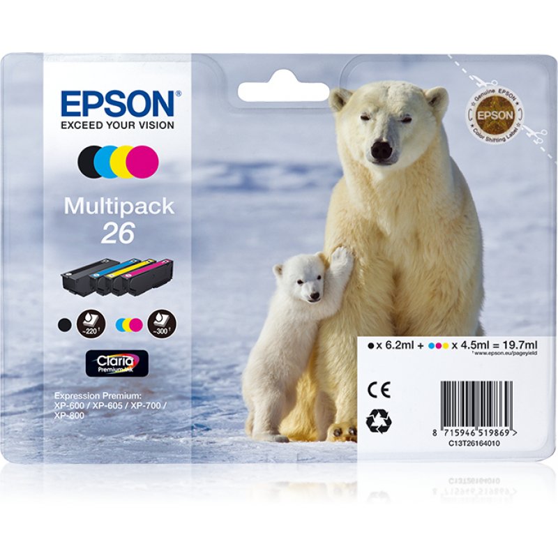 Epson compatible 26 Multipack - 4er-Pack - Schwarz, Gelb, Cyan, Magenta - Original - Tintenpatrone