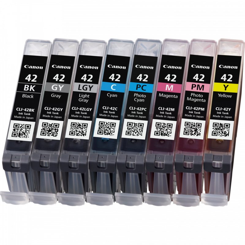 Canon CLI-42 BK/GY/LG/C/M/Y/PC/PM Multipack - 8er-Pack - Dye-Based Black, Dye-Based Cyan, Dye-Based Magenta, Dye-Based 