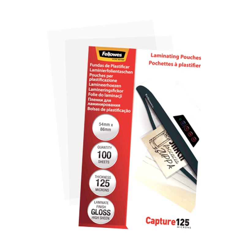 Fellowes Glossy 125 Micron Card Laminating Pouch - 54x86mm