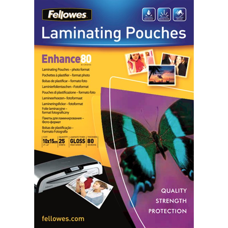 Fellowes Glossy 80 Micron Photo Laminating Pouch - 10x15cm