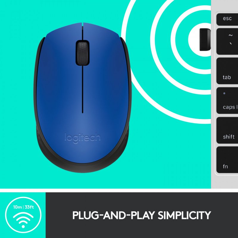 Logitech M171 Blue-K souris Ambidextre RF sans fil Optique 1000 DPI