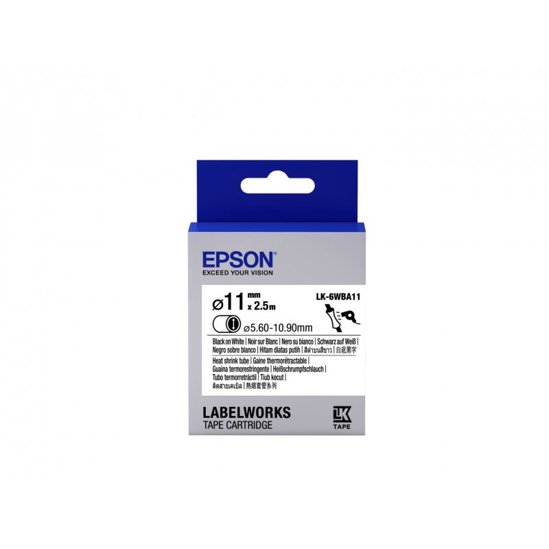 Epson Label Cartridge Heat Shrink Tube (HST) LK-6WBA11 Black/White D11mm (2.5m)