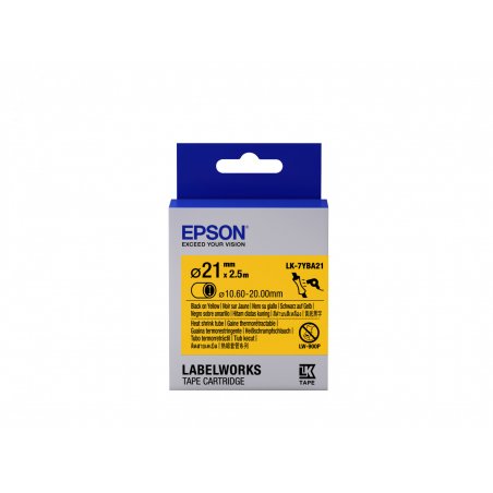 Epson LK-7YBA21 - Thermorétrécissant (HST) - Noir sur Jaune - Diam. 21mmx2.5m