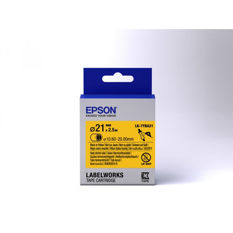 Epson Label Cartridge Heat Shrink Tube (HST) LK-7YBA21 Black/Yellow D21mm (2.5m)