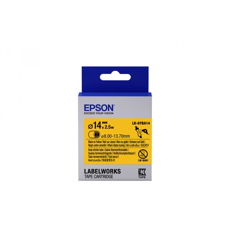 Epson Label Cartridge Heat Shrink Tube (HST) LK-6YBA14 Black/Yellow D14mm (2.5m)