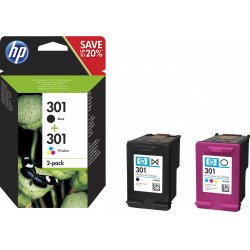 HP 301 pack de 2 cartouches d'encre noir/trois couleurs authentiques