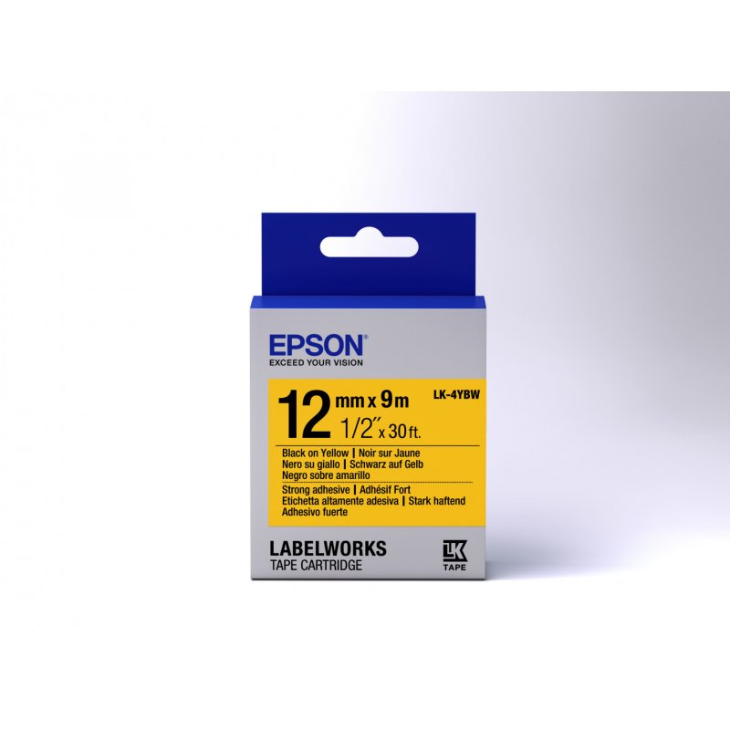 Epson Label Cartridge Strong Adhesive LK-4YBW Black/Yellow 12mm (9m)