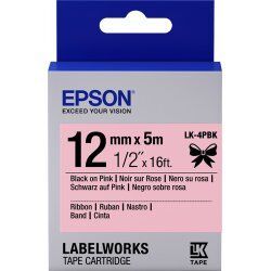 Epson Label Cartridge Satin Ribbon LK-4PBK Black/Pink 12mm (5m)