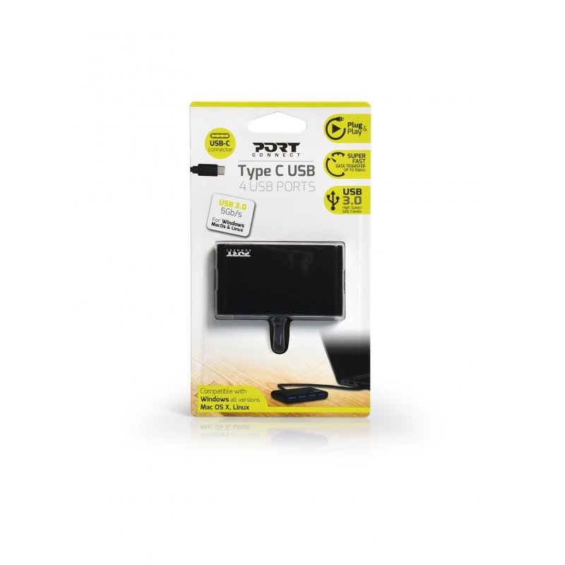 Port Designs 900123 hub & concentrateur USB 3.2 Gen 1 (3.1 Gen 1) Type-C 5000 Mbit/s Noir