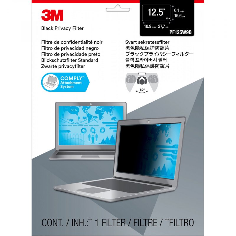3M Filtre de confidentialité pour ordinateur portable à écran panoramique 12,5"