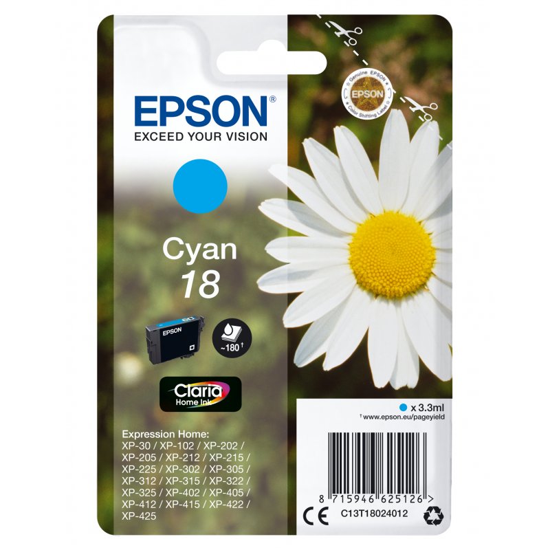 EPSON Encre T1802 pour EPSON Expression Home XP, cyan