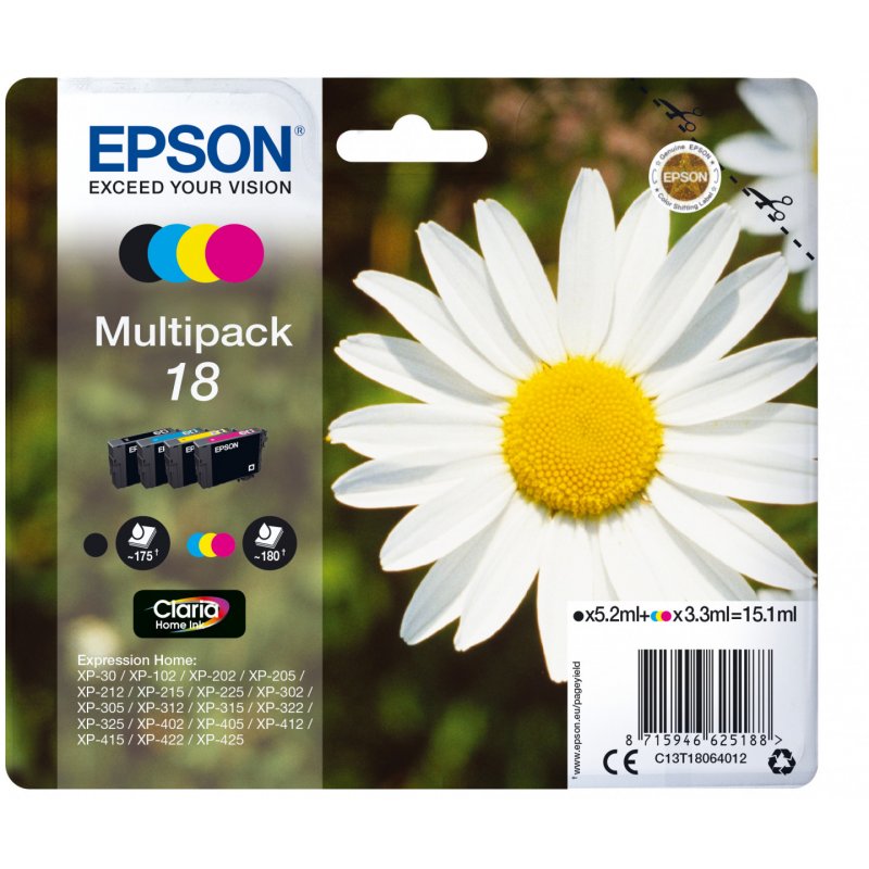 Epson compatible 18 Multipack - 4er-Pack - Schwarz, Gelb, Cyan, Magenta - Original - Tintenpatrone