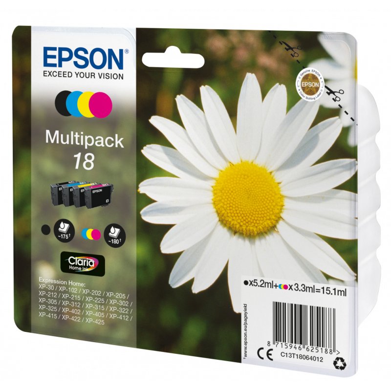 Epson compatible 18 Multipack - 4er-Pack - Schwarz, Gelb, Cyan, Magenta - Original - Tintenpatrone