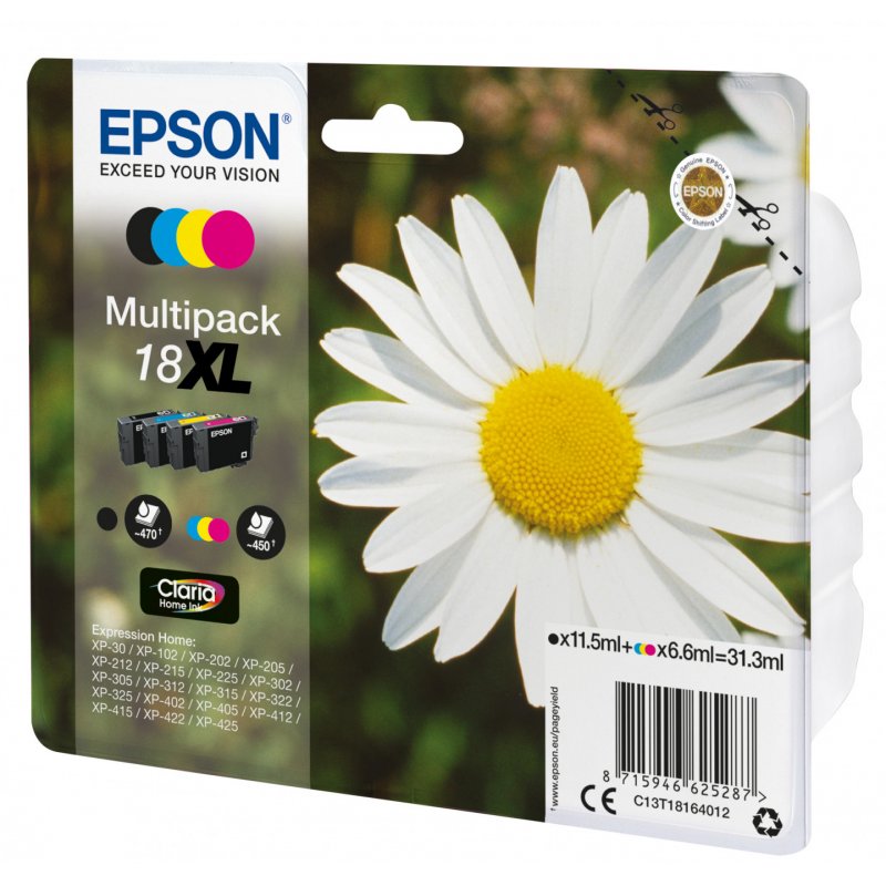 Epson compatible Claria Home Ink Multipack 18XL - Schwarz, Gelb, Cyan, Magenta