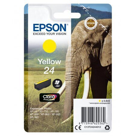 Epson Elephant Singlepack Yellow 24 Claria Photo HD Ink