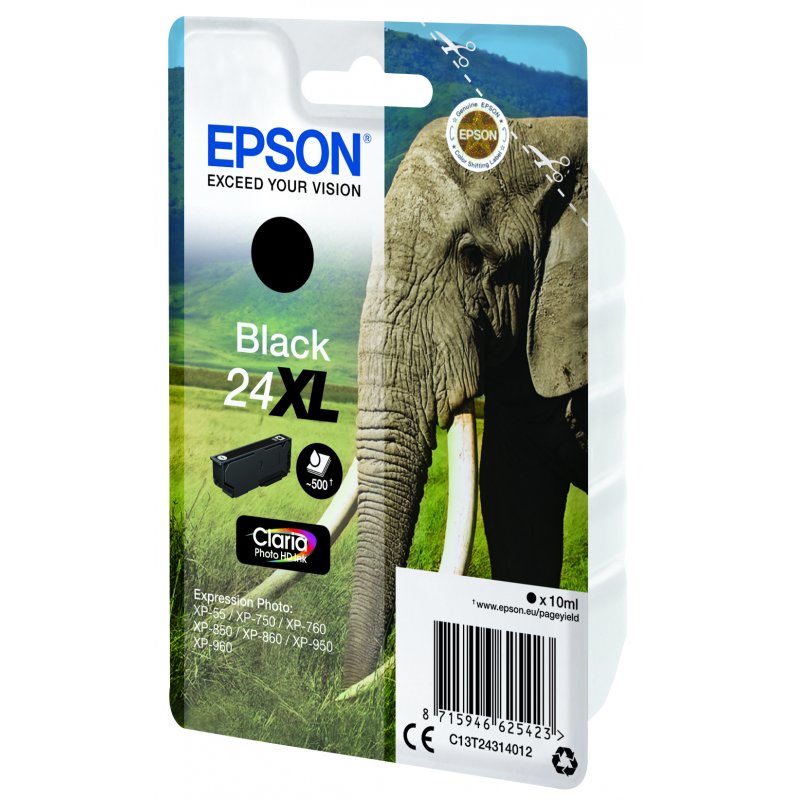 Epson Elephant Singlepack Black 24XL Claria Photo HD Ink