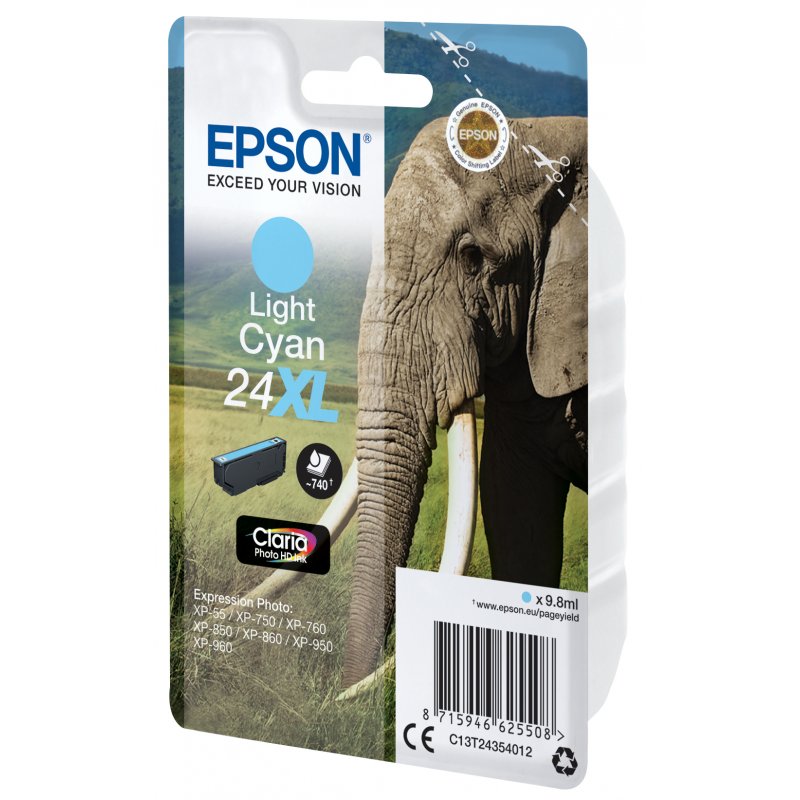 Epson Elephant Singlepack Light Cyan 24XL Claria Photo HD Ink