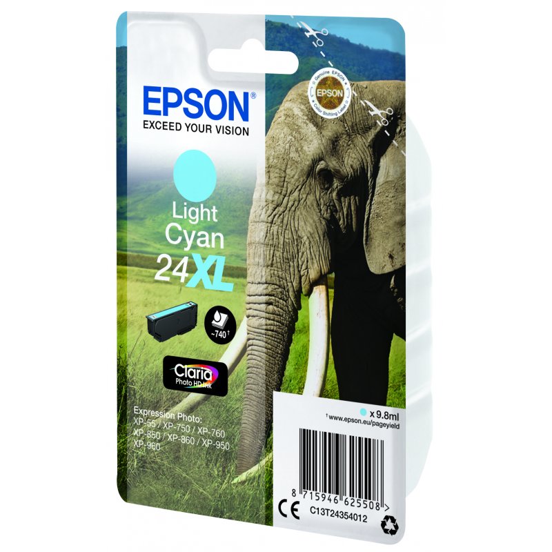 Epson Elephant Singlepack Light Cyan 24XL Claria Photo HD Ink
