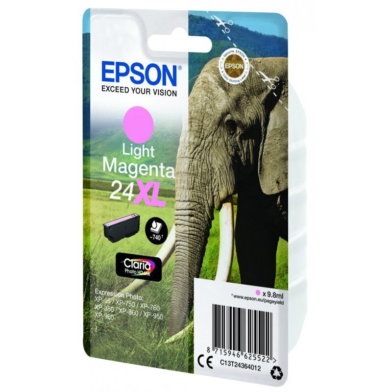 Epson Elephant Singlepack Light Magenta 24XL Claria Photo HD Ink
