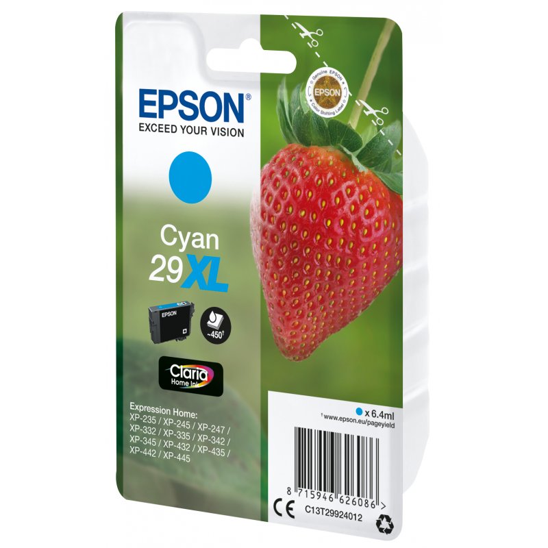 Epson Strawberry Singlepack Cyan 29XL Claria Home Ink