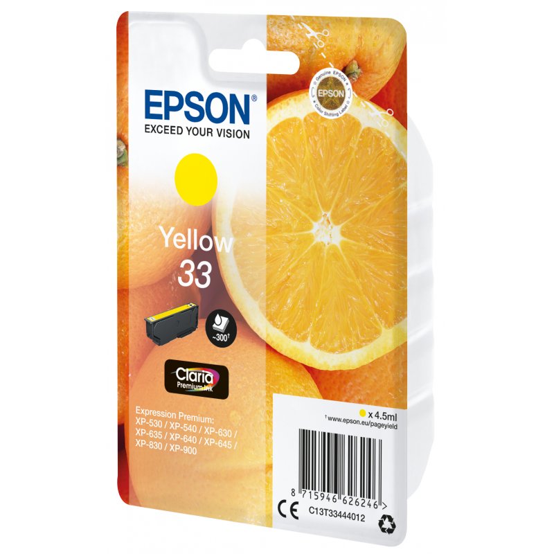 Epson Oranges Singlepack Yellow 33 Claria Premium Ink