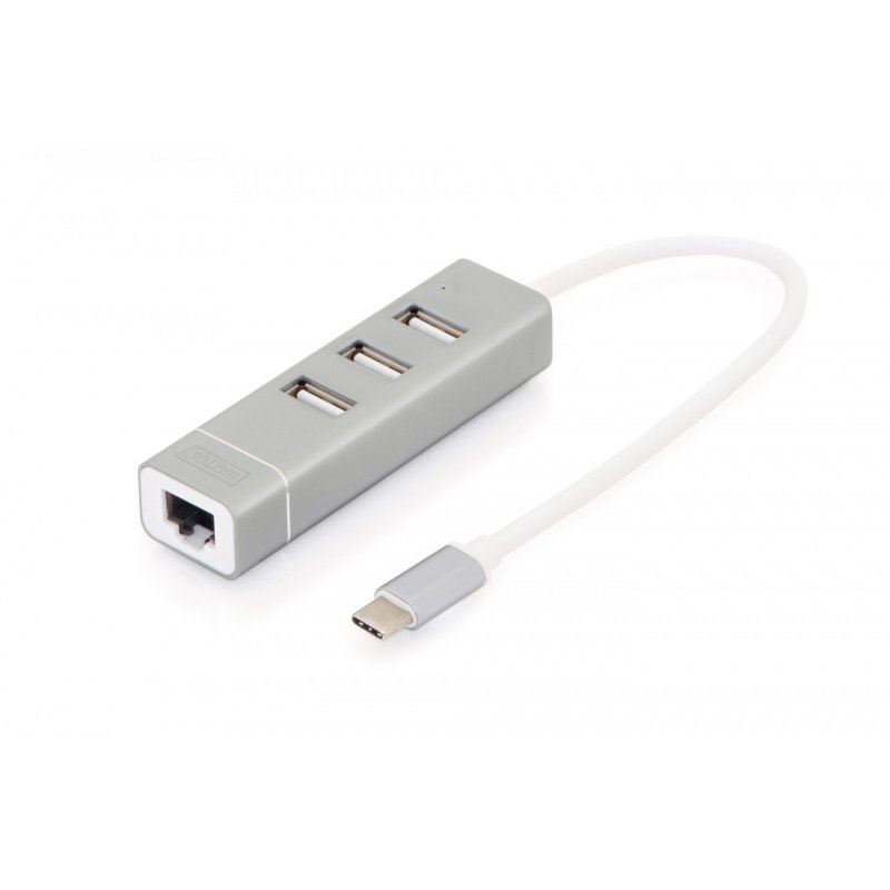 Digitus Concentrateur USB 2.0 3 ports et adaptateur LAN Fast Ethernet avec connecteur de Type-C™