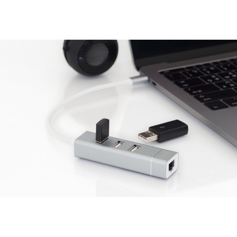 Digitus Concentrateur USB 2.0 3 ports et adaptateur LAN Fast Ethernet avec connecteur de Type-C™