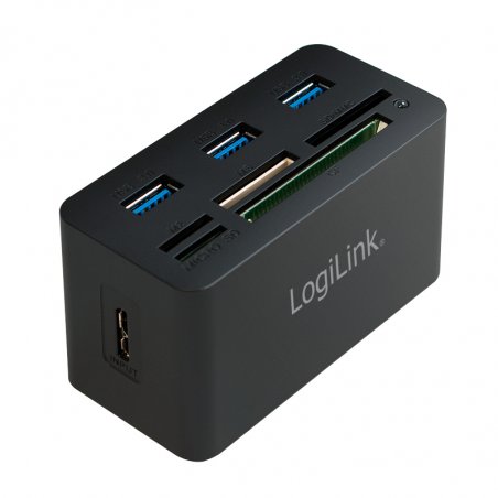 LogiLink compatible Hub USB 3.0 avec lecteur de carte All-in-One, noir