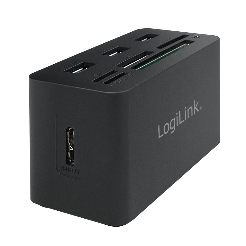 LogiLink compatible Hub USB 3.0 avec lecteur de carte All-in-One, noir
