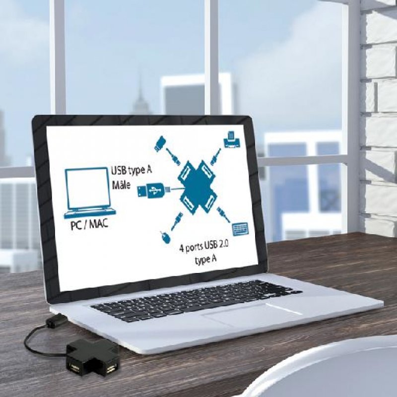 MCL Mini hub 4 ports USB 2.0 - Noir