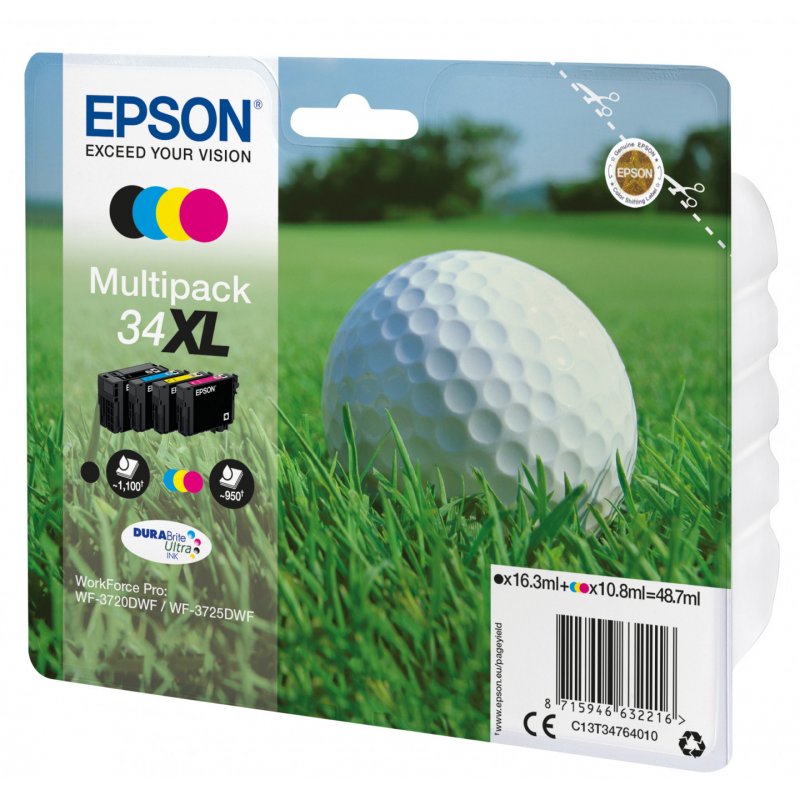 MULTIPACK 4-COLOURS 34XL DURABRITE GOLF BALL RF+AM