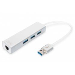 Digitus Hub USB 3.0 3 ports et adaptateur Gigabit LAN