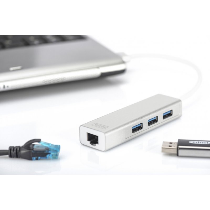 Digitus Hub USB 3.0 3 ports et adaptateur Gigabit LAN