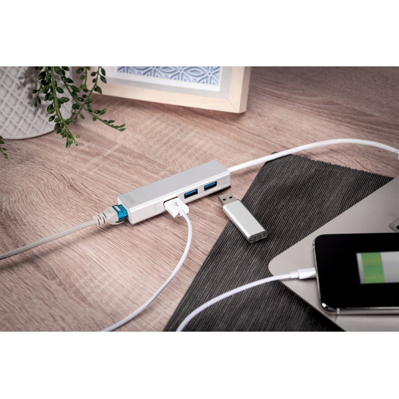 DIGITUS Hub USB 3.0 & adaptateur LAN Gigabit, 3 ports