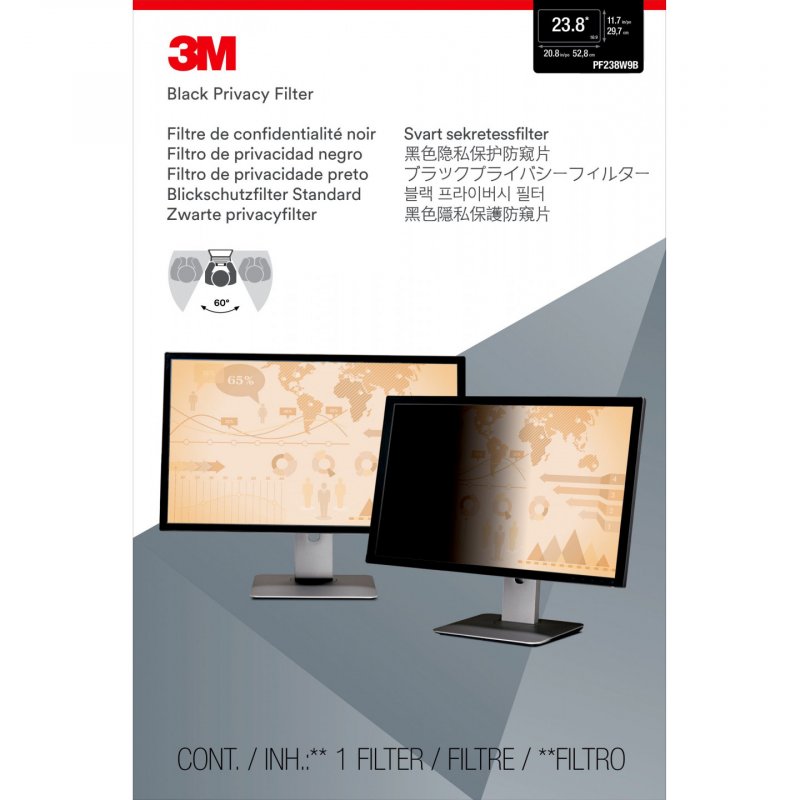 3M Privacy Filter for 23.8in Monitor, 16:9, PF238W9B