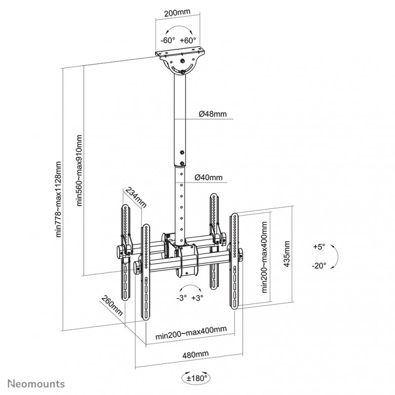 CEILING MOUNT DUAL 32-60IN TILT/ROTATE BLACK