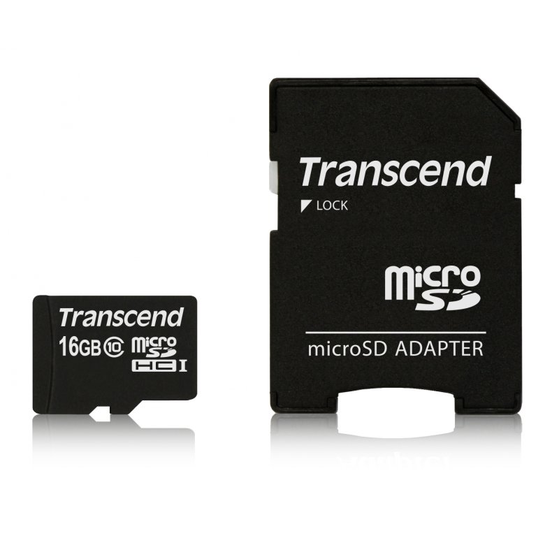 Carte mémoire Micro Secure Digital (micro SD) Transcend compatible 16Go SDHC Class 10 avec adaptateur