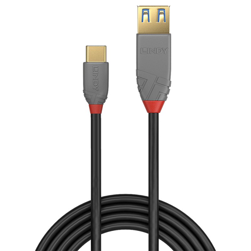 Lindy 0.15m USB 3.1 C to A Adapter Cable, Anthra Line