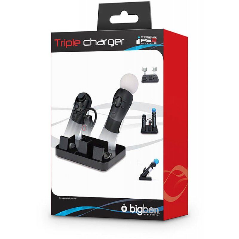 Bigben Interactive Move Tri-Charger, PS3 Manettes de jeu Noir Secteur Intérieure