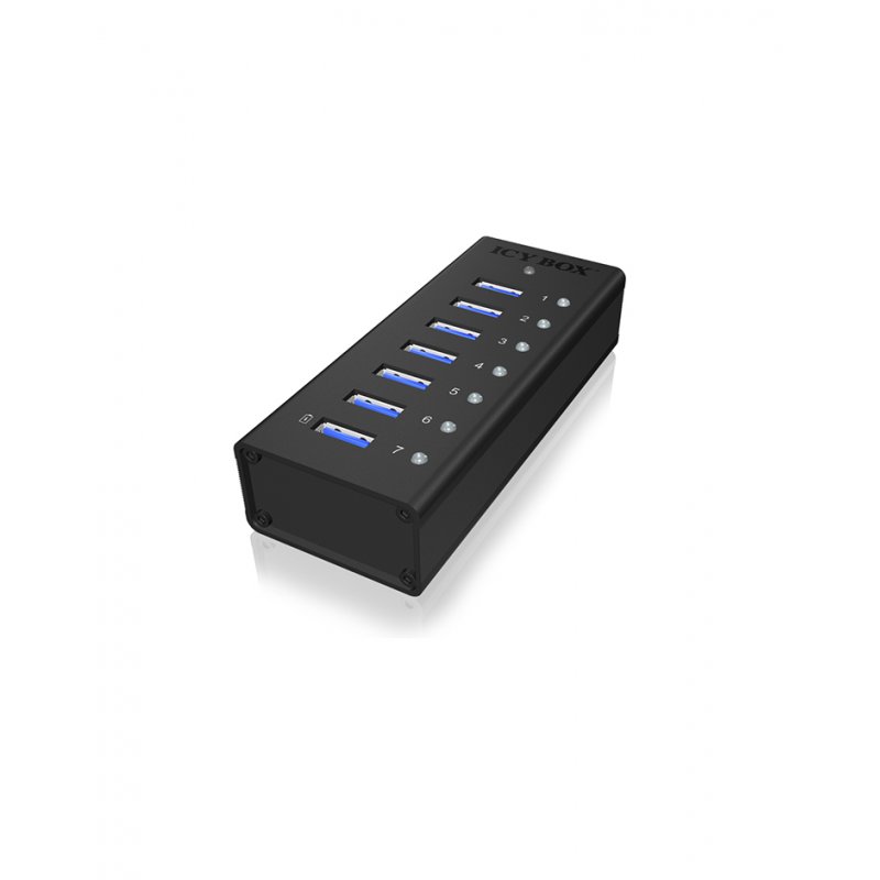 ICY BOX 7x USB 3.0, inkl. Netzteil, Aluminiumgehäuse, IB-AC618 HUB - schwarz