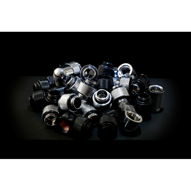 Alphacool compatible HT Anschluss gerade G1/4 Zoll AG auf 16mm AD Hardtube - gerändelt, silber glänzend