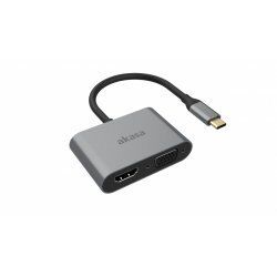 Akasa USB Typ C 2-In-1 Display-Adapter - silber - Digital/Daten - Digital/Display/Video carte et adaptateur d'interfaces