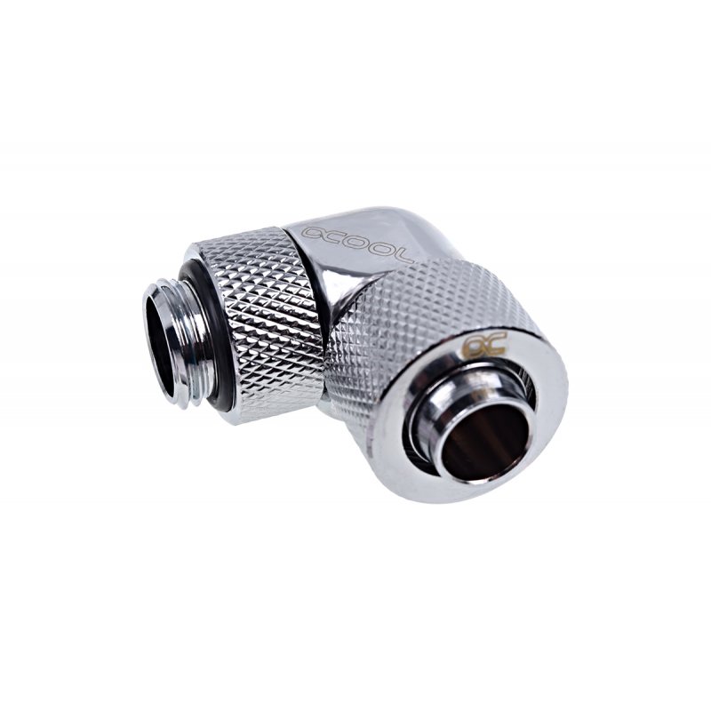 Alphacool compatible Eiszapfen Anschluss 90 Grad G1/4 Zoll AG auf 13/10mm - drehbar, chrome silber