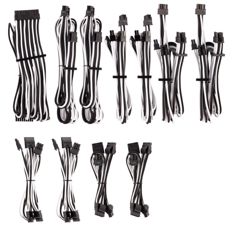 Corsair compatible Premium Pro Sleeved Kabel-Set (Gen 4) - weiß/schwarz