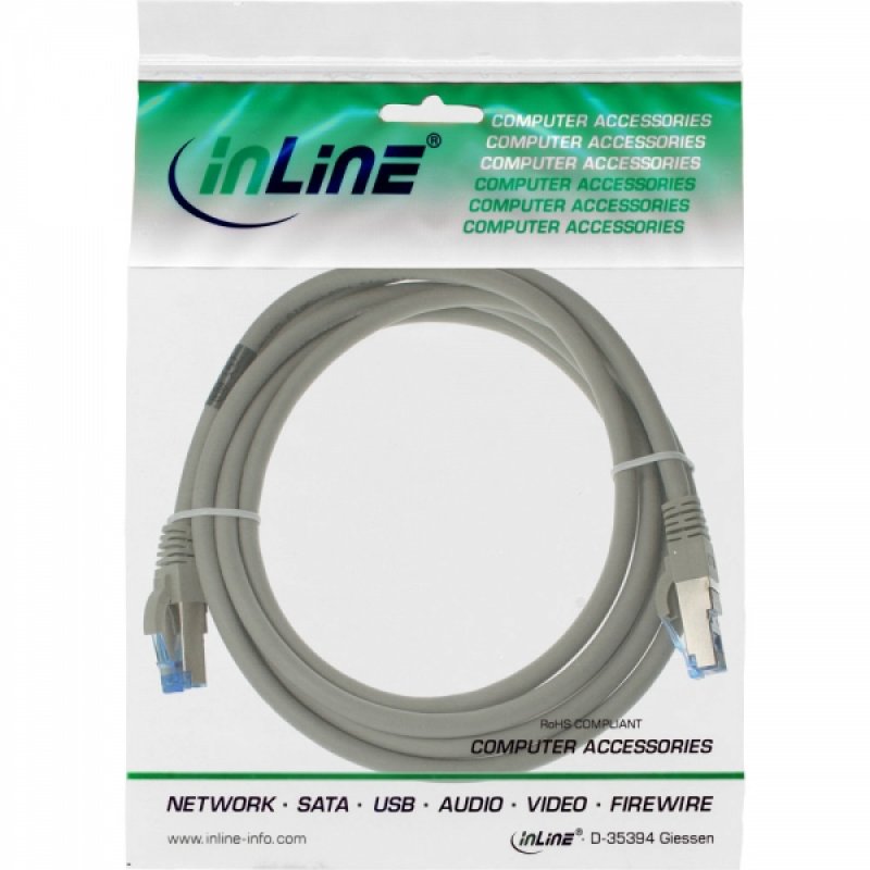 InLine compatible Patchkabel Cat.6A, S/FTP (PiMf), 500MHz, gris, 15m