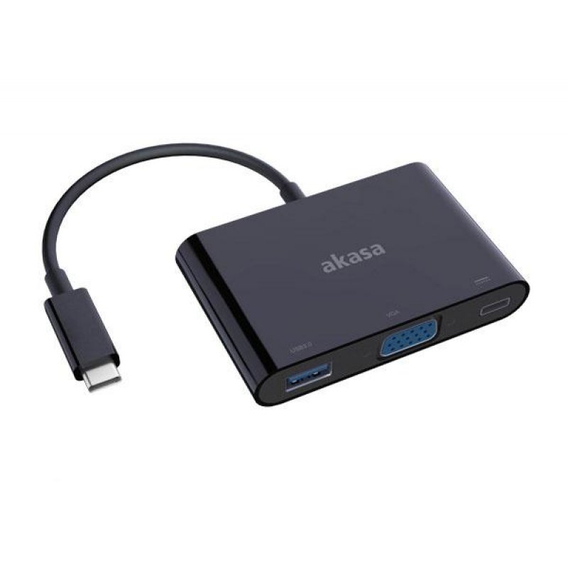 Akasa Type-C to VGA and power delivery adapter with extra USB 3.0 Type-A port