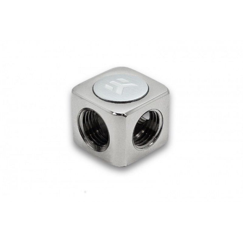EK Water Blocks compatible EK-AF Adapter T-Splitter 3x G1/4 Zoll IG - nickel silber