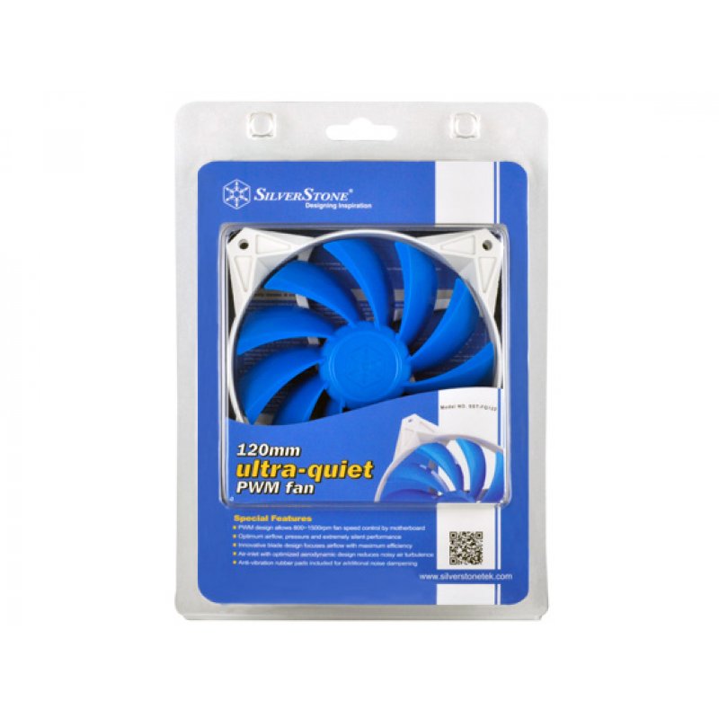 Silverstone SST-FQ122 système de refroidissement d’ordinateur Boitier PC Ventilateur 12 cm Bleu, Blanc